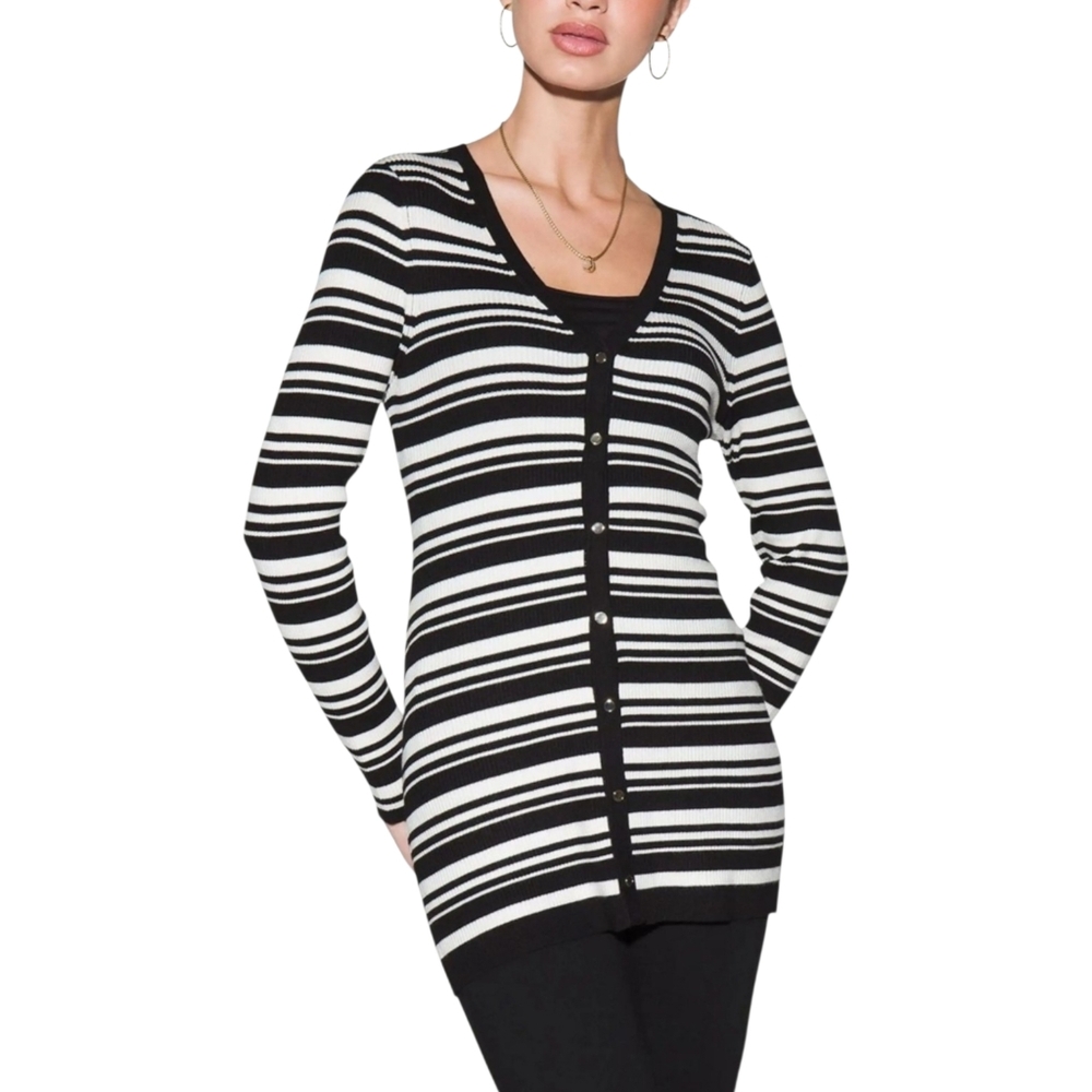 WHBM Black & White Striped‎ Cardigan Sweater Size XL